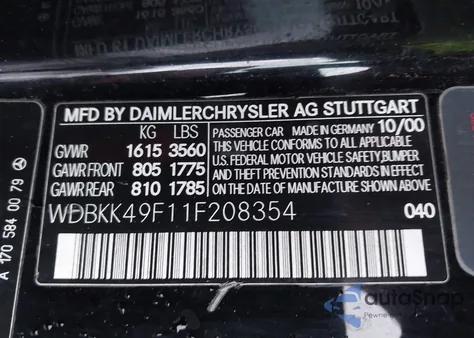 2001 Mercedes-Benz Slk 230 Kompressor z USA, uszkodzony, nr VIN WDBKK49F11F208354